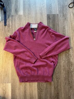 Peter Millar Crown Artisan Crafted Cashmere Quarter Zip Sweater Merlot Size M